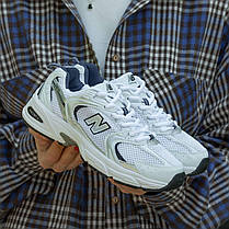 New Balance 530 White Silver Silver Navy Classic Жіночі та Чоловічі кросівки Нью Беленс білі сітка легкі літо, фото 6