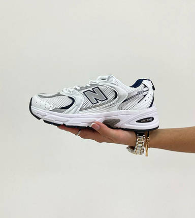 New Balance 530 White Silver Silver Navy Classic Жіночі та Чоловічі кросівки Нью Беленс білі сітка легкі літо, фото 1