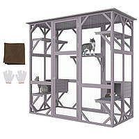 Дерев'яний вольєр для котів VEVOR Cat Cage Condo Catio з 5 платформами, 7-поверховий манеж для тварин з 2