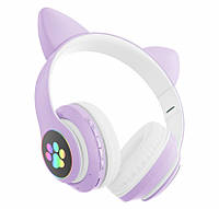 Беспроводные Bluetooth наушники с ушками Cat Ear VZV-23M/ 7805 с LED подсветкой Фиолетовые js