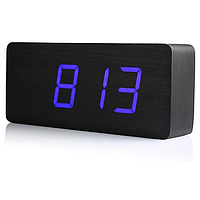 Настольные электронные LED часы от сети+батарейка (температура, дата, будильник) VST-865 Черные с синим js