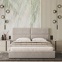 Стильне двоспальне світло-сіре велюрове ліжко з м'яким узголів'ям 160х200 у спальню Лайт Шик-Галичина