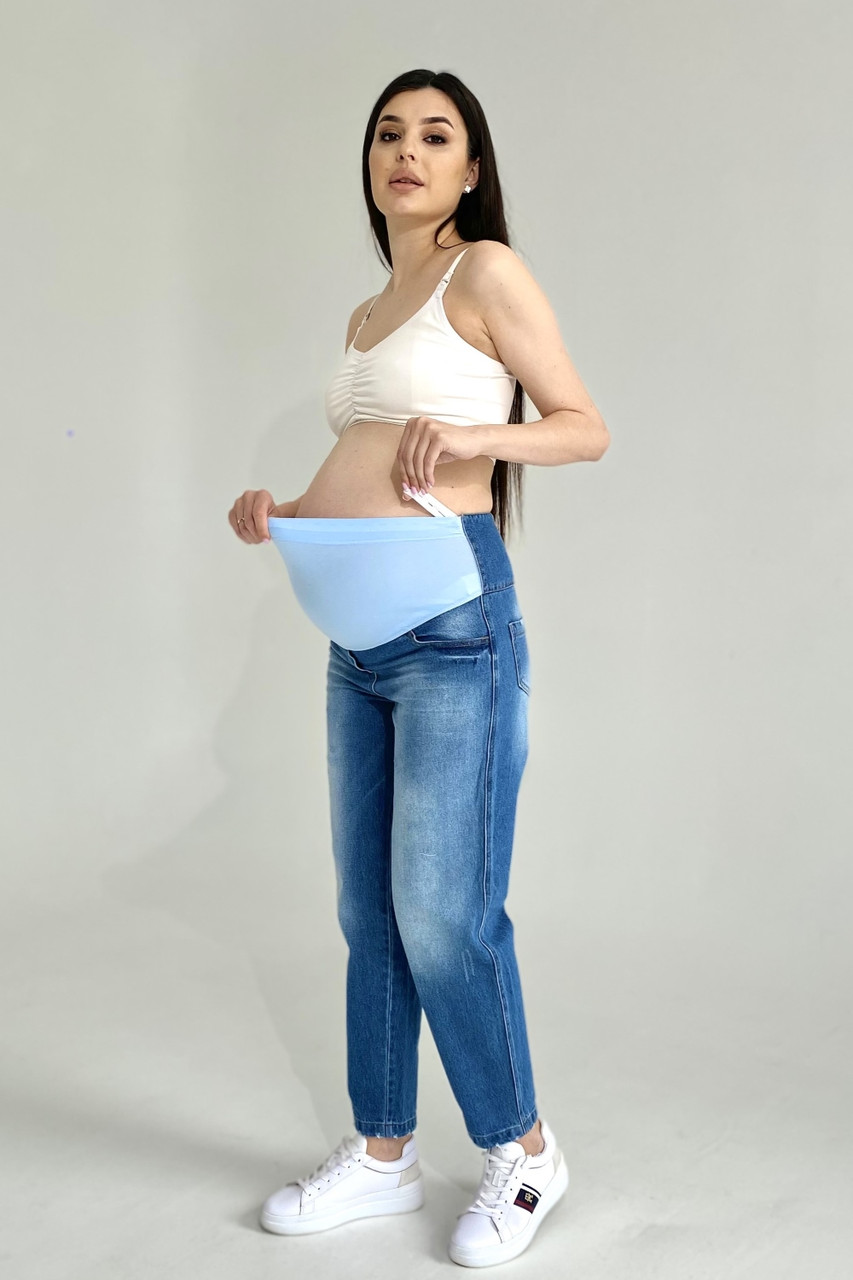 Джинси МОМ з високою спинкою для вагітних 2225 0030 блакитні, фото 1