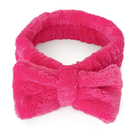 Махровая косметологическая повязка на голову (для волос) с бантиком Темно-розовый