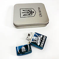 Дуговая электроимпульсная USB зажигалка Украина (металлическая коробка) HL-449. PK-918 Цвет: синий
