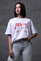 Женская базовая летняя белая футболка Оversize с принтом из 100% хлопка 2XL/3XL