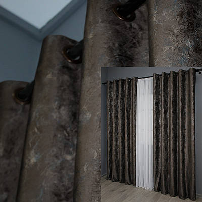 Комплект (2шт. 1,5х2,5м.) штор на люверсах із тканини оксамит (бархат) "Афіна". Колір коричневий. Код 1312ш 37-0086