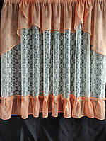 Занавески кухонные фатиновые с вышивкой 2,9 м*1,55 м Крем Кухонные занавески с персиковым шифоном