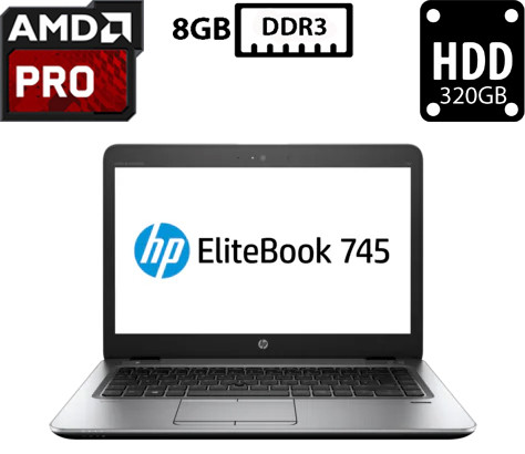 Ноутбук HP EliteBook 745 G3/14"TN 1920x1080/AMD PRO A10-8700B R6 1.80GHz/8GB DDR3/HDD 320GB/AMD Radeon R6 Graphics Б/В
