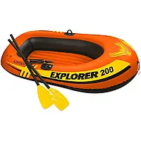 Двухместная надувная лодка Intex 58331 Explorer 200 до 95 кг, вёсла и насос в комплекте, оранжевая