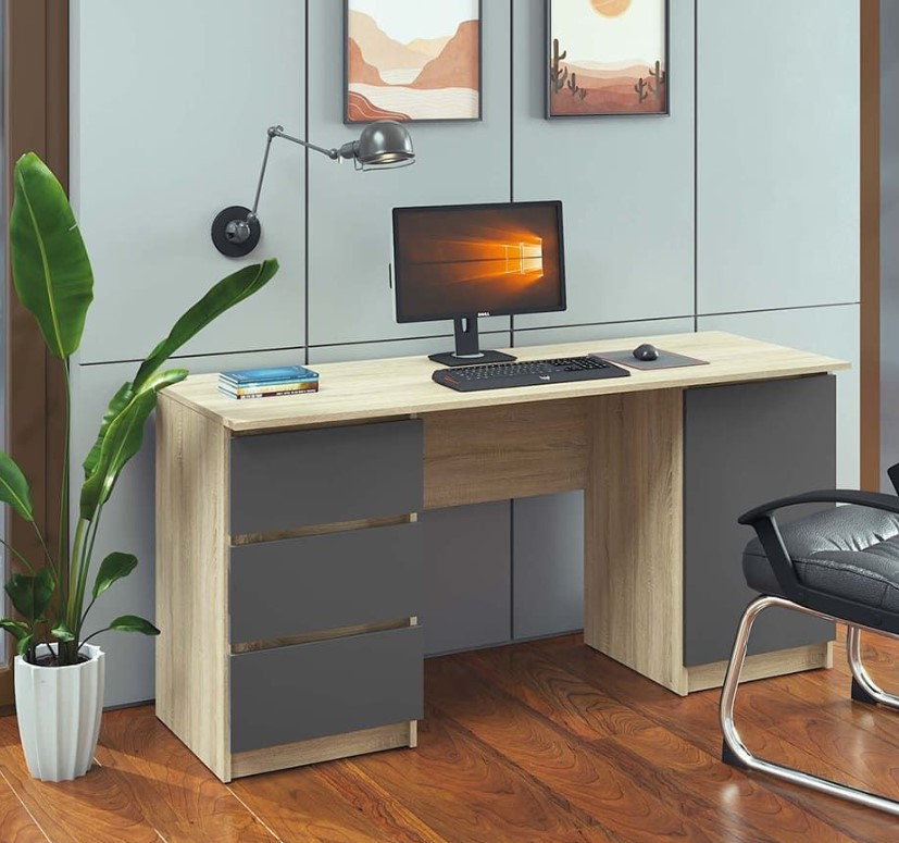 Стіл письмовий КС-13 з двома тумбами Сонома/Антрацит, фото 1