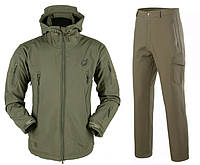Комплект (тактична куртка Eagle Soft Shell JA-01 та тактичні штани Eagle PA-01 на флісі) Green mn