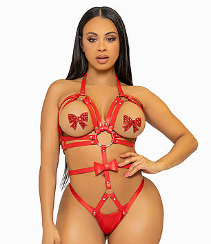 Портупея Leg Avenue Kink Studded O-Ring Harness Teddy Red, фото 1