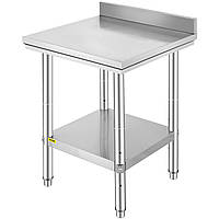 VEVOR Робочий стіл з нержавіючої сталі 60 см x 60 см з підставкою для приготування їжі, шиття, прання,