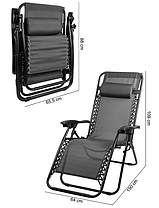 Складне крісло шезлонг із підголівником 150 кг Folding Deckchair Paradise ZeroGravity графит, фото 3