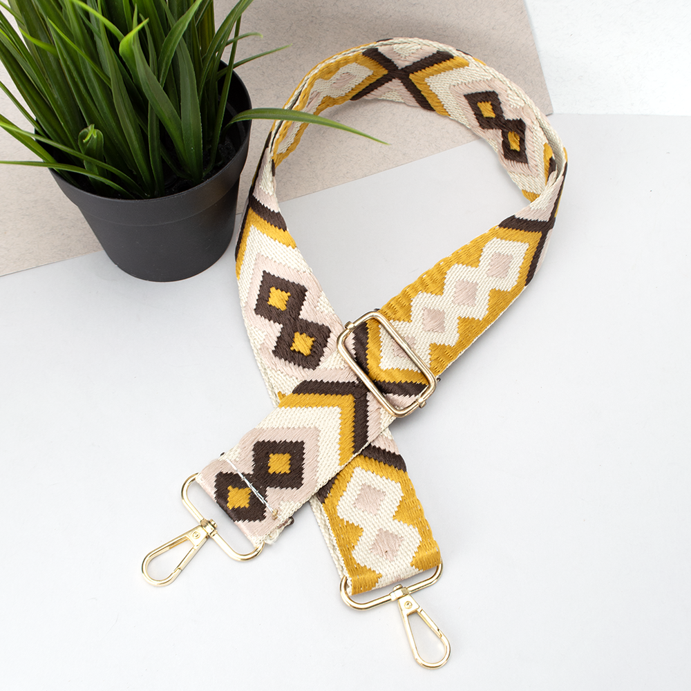 Ремінь для сумки текстильний 38 мм 3132 gold з карабінами бежево-гірчичний