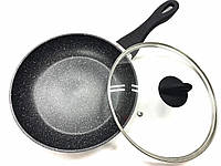 Антипригарна алюмінієва сковорода з кришкою 24см мармурове покриття Benson BN-568 mn