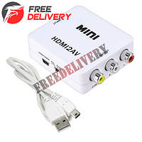Конвертер HDMI - AV, RCA, видео, аудио, белый mn