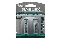 Аккумуляторная батарейка HR6 AA (пальчик) NI-MH RABLEX 2700mAh блистер (2 батарейки) mn