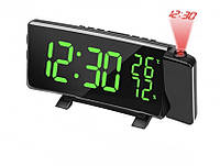 Настольные электронные LED часы с датой, температурой и проекцией времени Qaosiio DS-3621LP Черные с зеленым