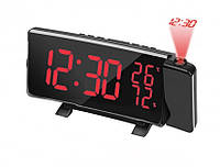 Настольные электронные LED часы с датой, температурой и проекцией времени Qaosiio DS-3621LP Черные с красным