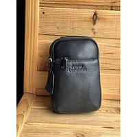 Сумка мужская, нагрудная сумка слинг 2 отделения + наружный карман наплечная кожаная сумка для мужчин 22-6158c