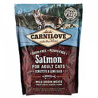 Carnilove Cat Salmon Sensitive & LongHair сухой корм для кошек с чувствительным пищеварением 0.4 кг
