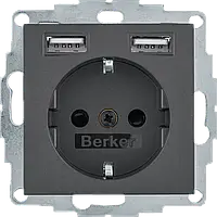 Розетка с заземлением и USB антрацит S.1 Berker 48031606