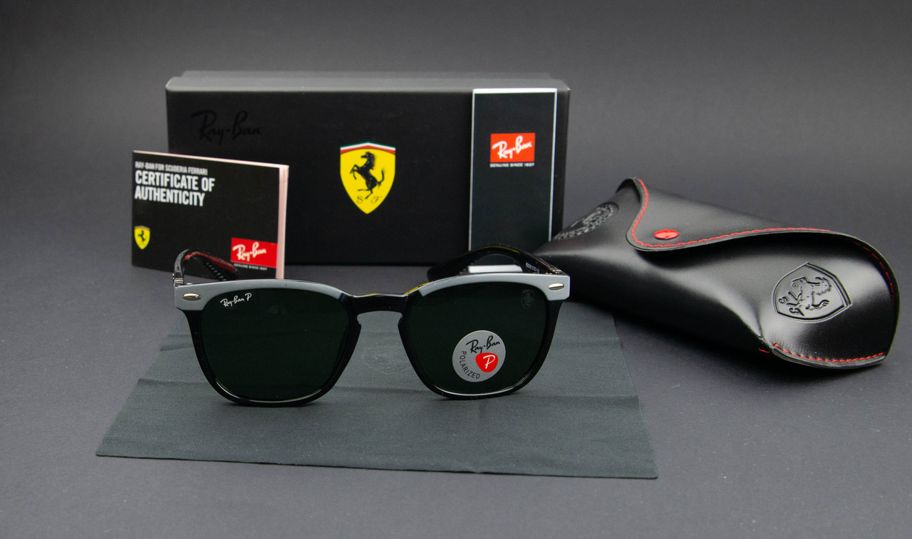 Сонцезахисні окуляри RAY BAN Ferrari поляризаційні UV400 (арт. 8369P) глянсові/зелені лінзи
