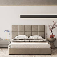 Современная двуспальная серая мягкая кровать с велюровым изголовьем 160х200 в спальню Ларс Шик-Галичина