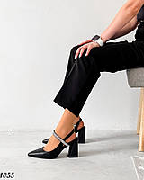 Женские чёрные туфли с острым носком и открытой пяткой