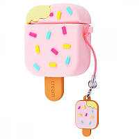 Силиконовый футляр Epik Ice Cream series для наушников AirPods 1/2 Мороженое на палочке / Розовый 1069045