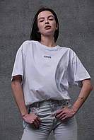 Женская красивая длинная футболка белая Оversize с принтом из 100% хлопка
