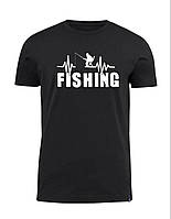 Рибацька футболка чорна, футболка для рибалок з принтом, подарунок рибаку "FISHING"