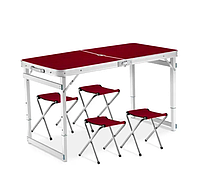 Посилений стіл для пікніка розкладний з 4 стільцями Коричневий (складаний похідний столик для відпочинку) DE
