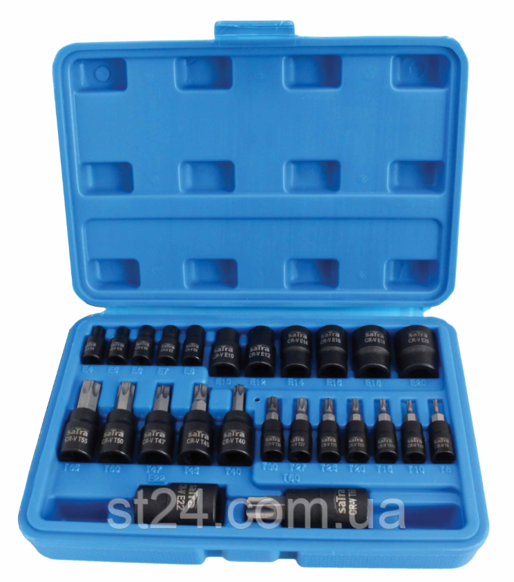 Набір головок TORX + біти в головці TORX/E-TORX (1/4, 3/8, 1/2) 25 од. SATRA S-H2548T