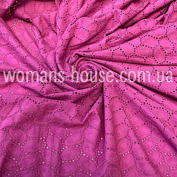 Тканина Батист вишивка прошва листок Фуксія