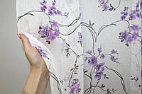 Тюль с цветочным принтом цветы Готовый тюль батист износостойкая Занавески в зал в квартиру Тюль в кухню фиолетовый
