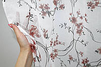 Тюль с цветочным принтом цветы Готовый тюль батист износостойкая Занавески в зал в квартиру Тюль в кухню бордо