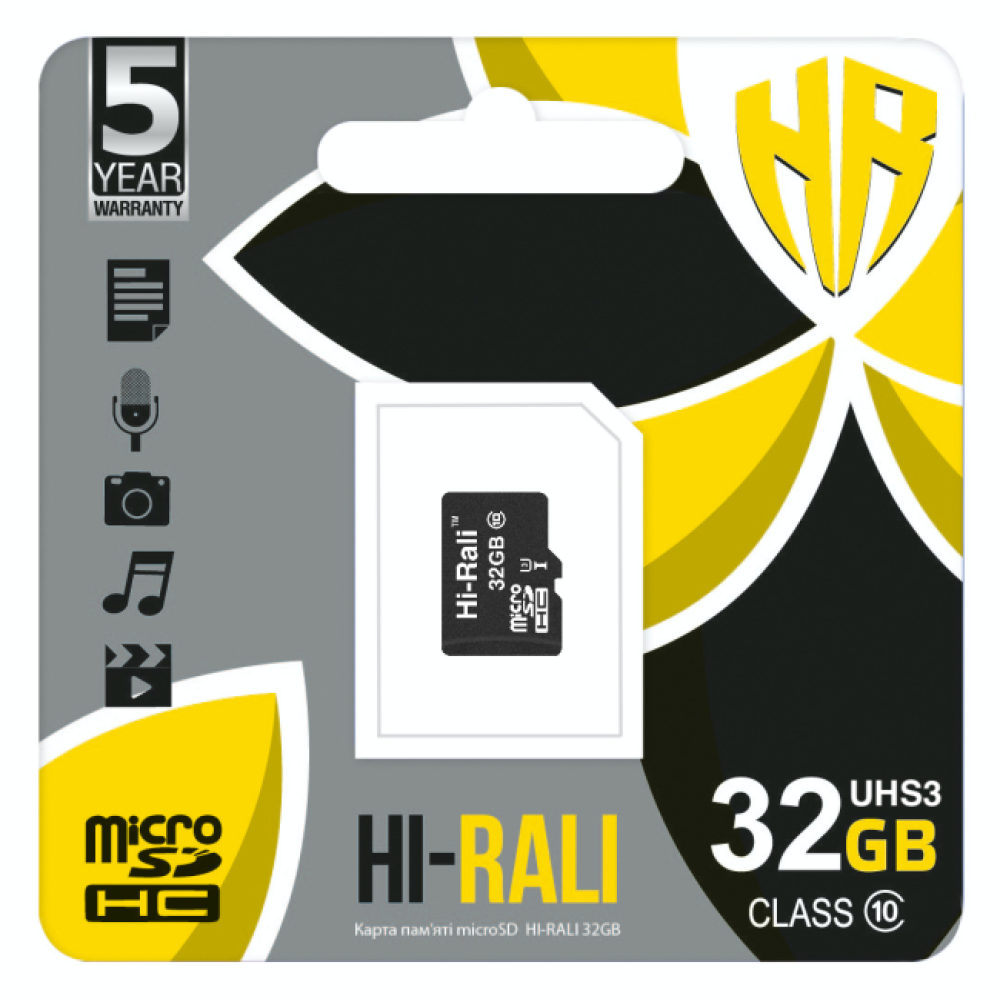 DR Карта Пам'яті Hi-Rali MicroSDHC 32gb UHS-3 10 Class Колір Чорний