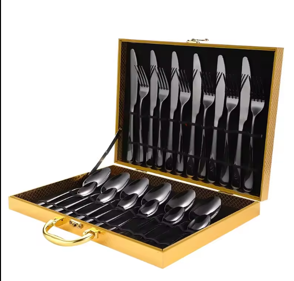 Набор столовых приборов Moltis подарочный 24 предмета, Сталь, Чорный, в ...