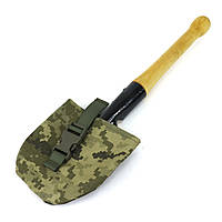 Малая пехотная (саперная) заточенная лопата, сталь 65г., в чехле- подсумке пиксель High Quality