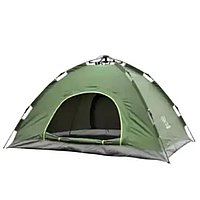 Туристическая палатка зеленого цвета с антимоскитной сеткой