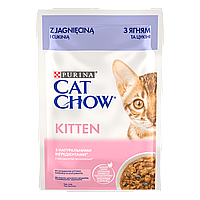 Влажный корм Cat Chow Kitten для котят с ягненком и цуккини, нежные кусочки в желе, 85 г