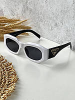 Очки солнцезащитные классические женские Prada очки унисекс Prada очки женские стильные очки от солнца Прада Белые с черной оправой