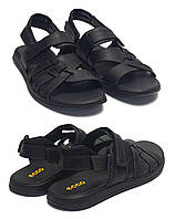 Мужские летние кожаные сандалии E-O Black, кожаные мужские сандали / босоножки, шлёпанцы черные, Мужская обувь