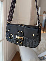 Черная женская сумочка-багет Dior Брендовая маленькая женская сумка Диор Стильная сумочка через плечо
