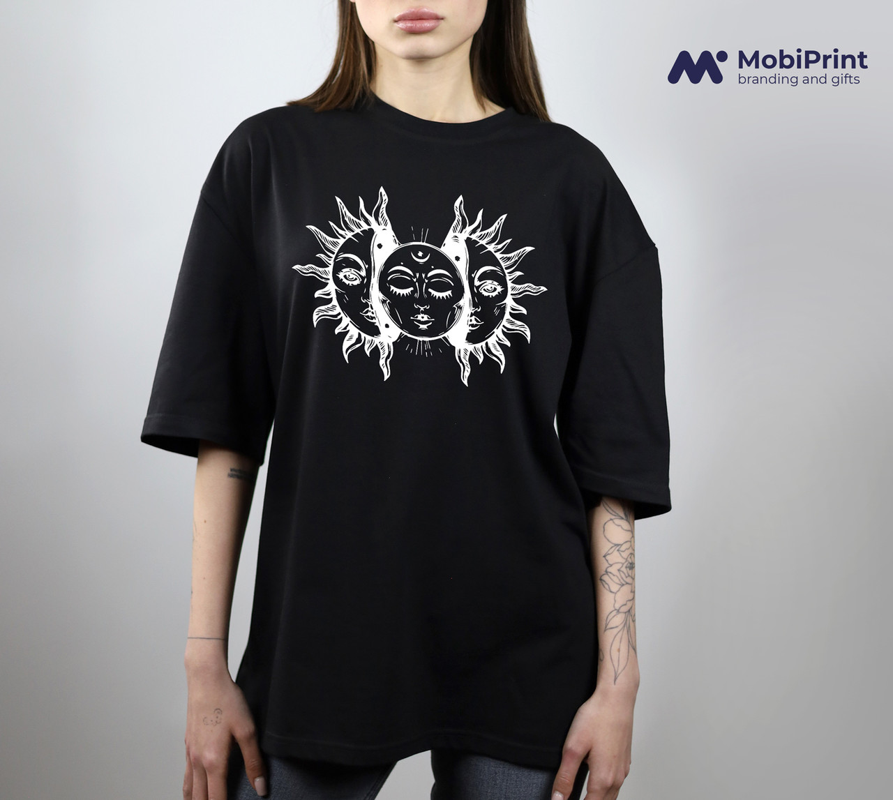Футболка унісекс оверсайз з принтом Сонце (Sun) чорна, фото 1