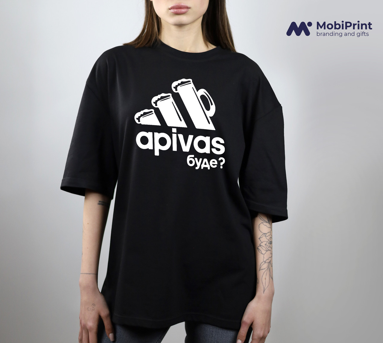 Футболка унісекс оверсайз з принтом Apivas (Апівас) чорна, фото 1