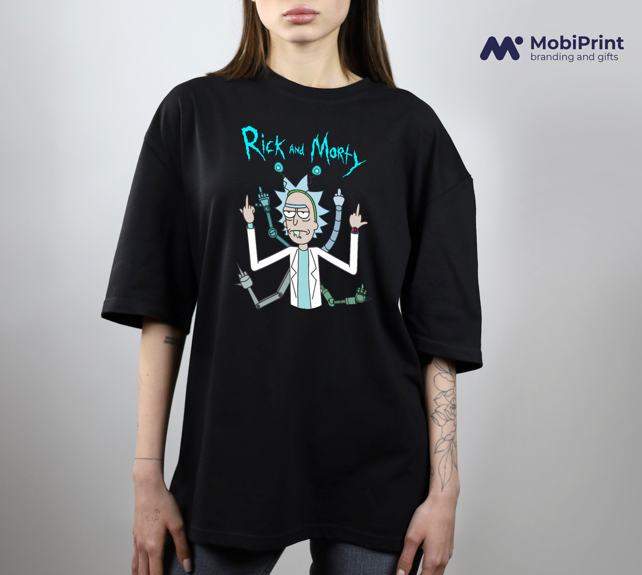 Футболка унісекс оверсайз з принтом Рік Санчез Рік та Морті (Rick Sanchez Rick and Morty) чорна